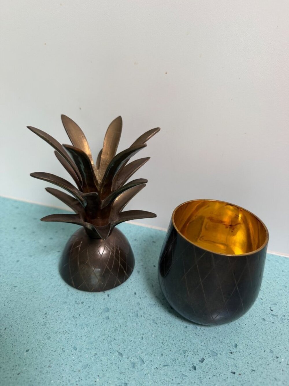 Brass Pineapple Lidded Container Mid Century Hollywood Regency Style